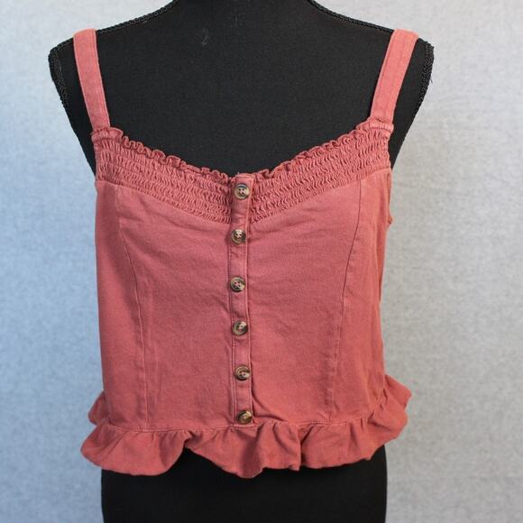 American Eagle Blush/Pink Button Up Ruffle Tank Top Size Large - Picture 1 of 7